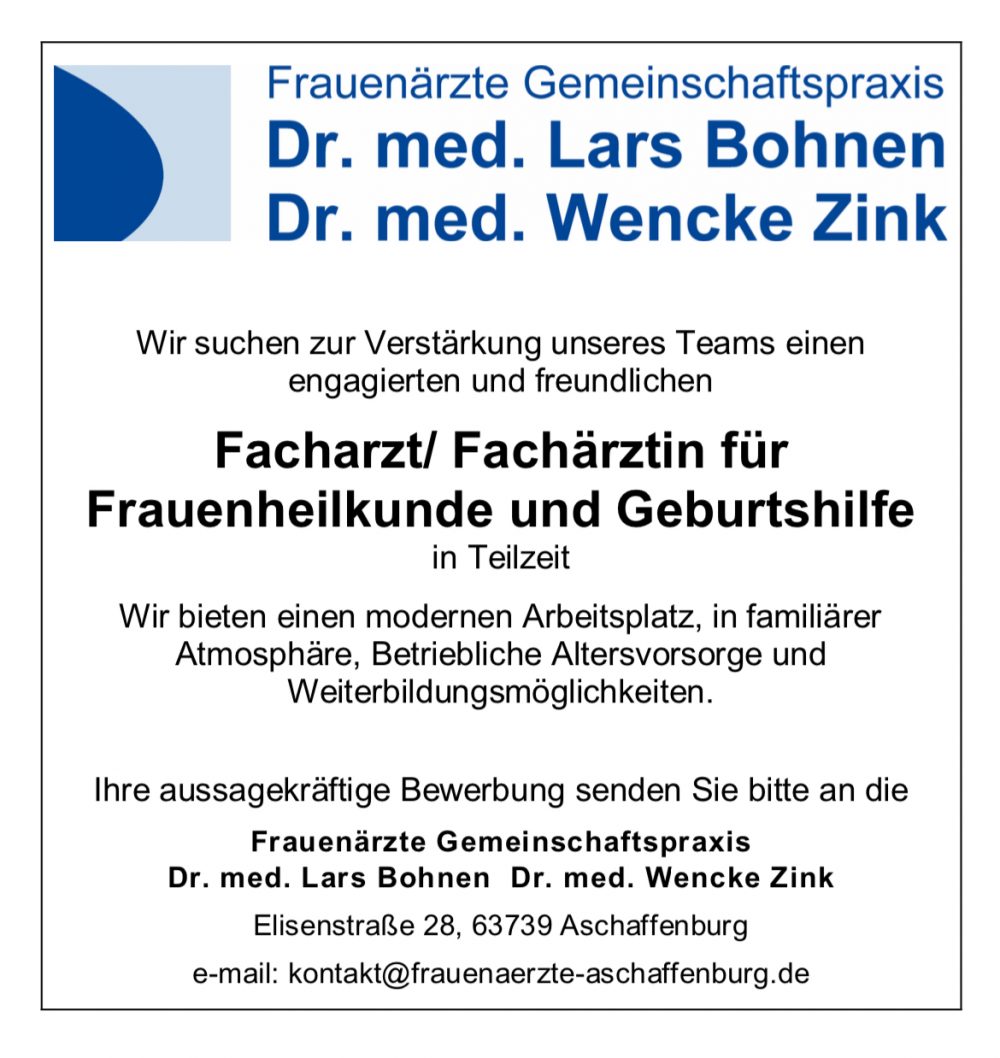 Frauenärzte Gemeinschaftspraxis Dr. Med. Lars Bohnen Dr. Med. Wencke Zink Gemeinschaftspraxis Dr. Bohnen & Dr. Zink - Frauenärzte Aschaffenburg